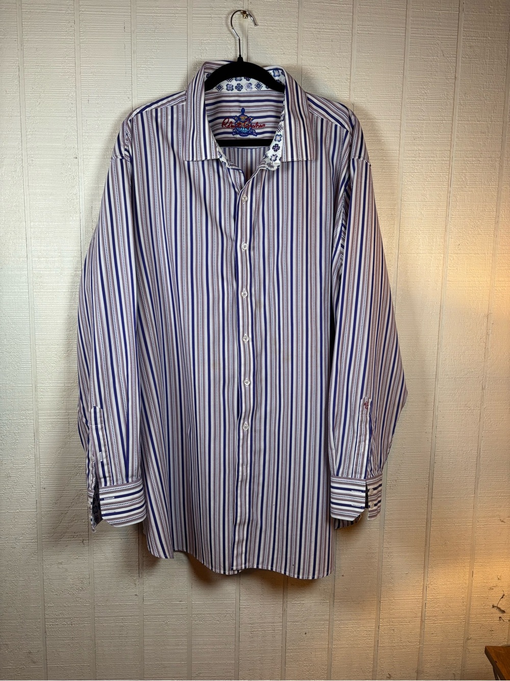 Robert Graham Men’s 3XL Striped Button Down Shirt Contrast Print Cotton